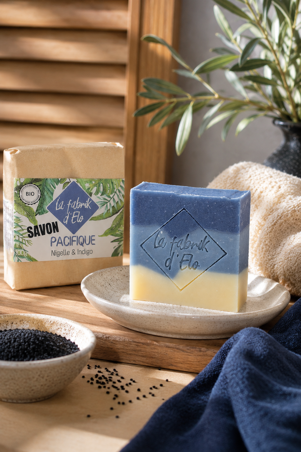Savon Pacifique - Nigelle & Indigo - 100 g avec emballage